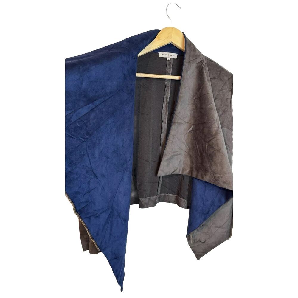Adore Blue Gray Velvet Draped Asymmetric Zip Hi-Lo Hem Moto Jacket Small - Picture 5 of 11